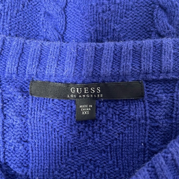 Guess Cobalt Blue Zip Shoulder Cable Knit Cropped Sweater XXsmall Women’s - Picture 9 of 10